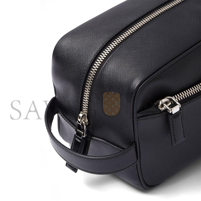 Pra*a saffiano leather travel pouch 2na819 (22*12.5*11cm)